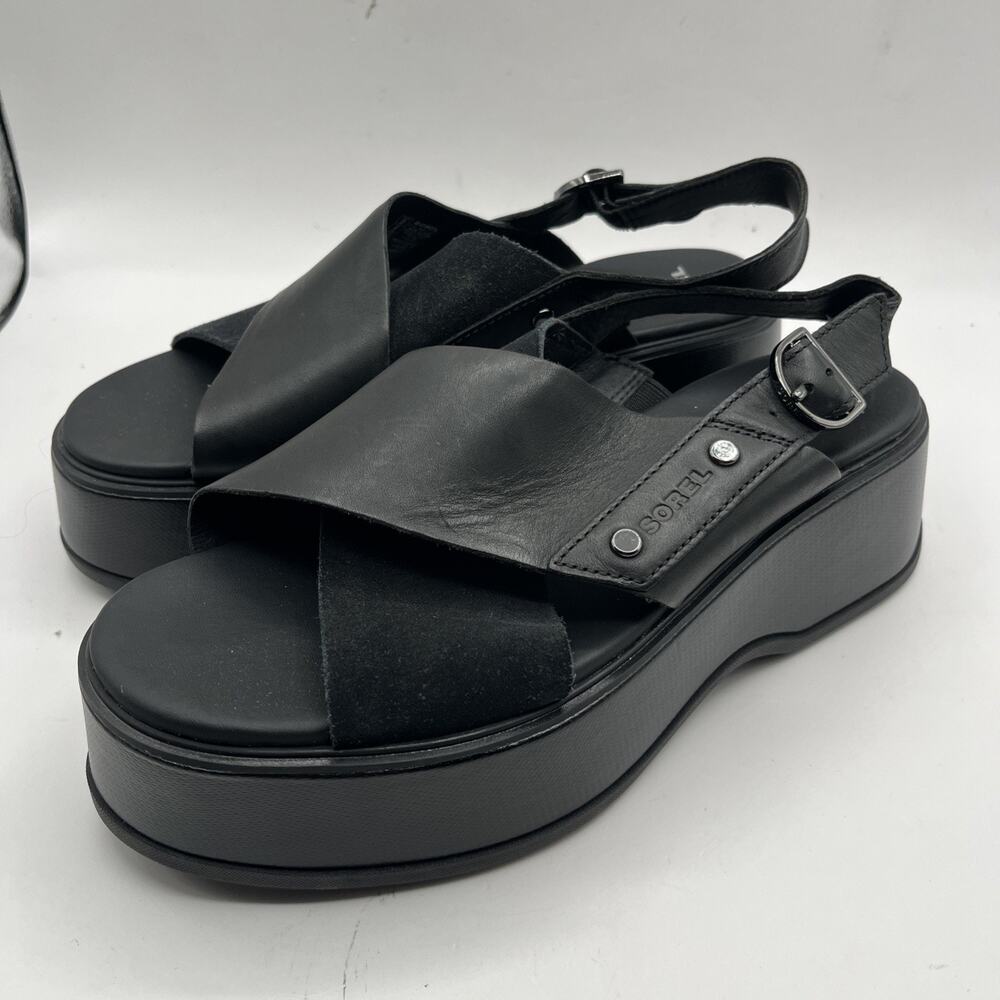 Sorel Dayspring Crisscross Slingback Platform Sandal Sz US 8 Black NWOTB